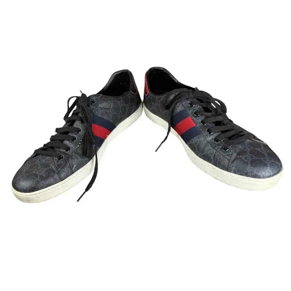 Gucci Ace GG Supreme Web Sneakers Black Grey Canvas Men’s Size 11